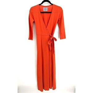 TONLE Orange Wrap Long Sleeve Jersey Stretch Maxi Dress Size XS